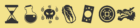 PuzzleAnswer Hourglass, Potion, Skull, Cabbage, Envelope, Coin, Dragon